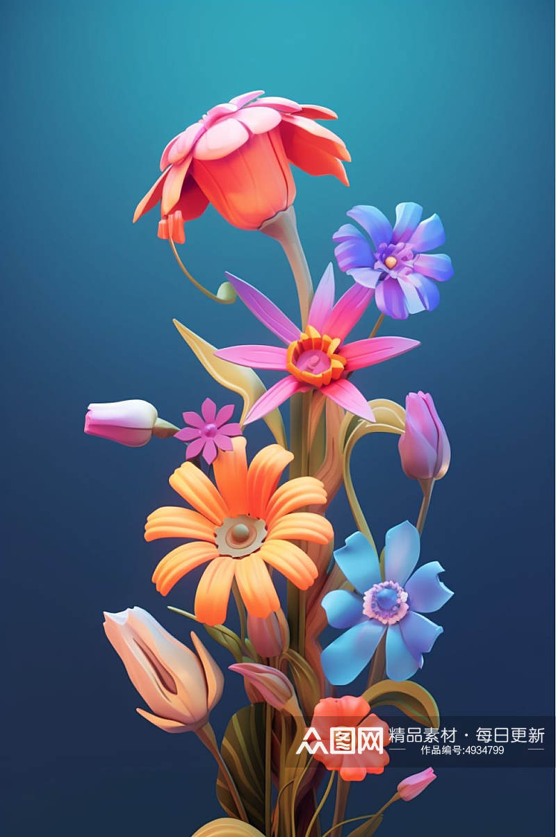 AI数字艺术原创CG花卉模型图片素材