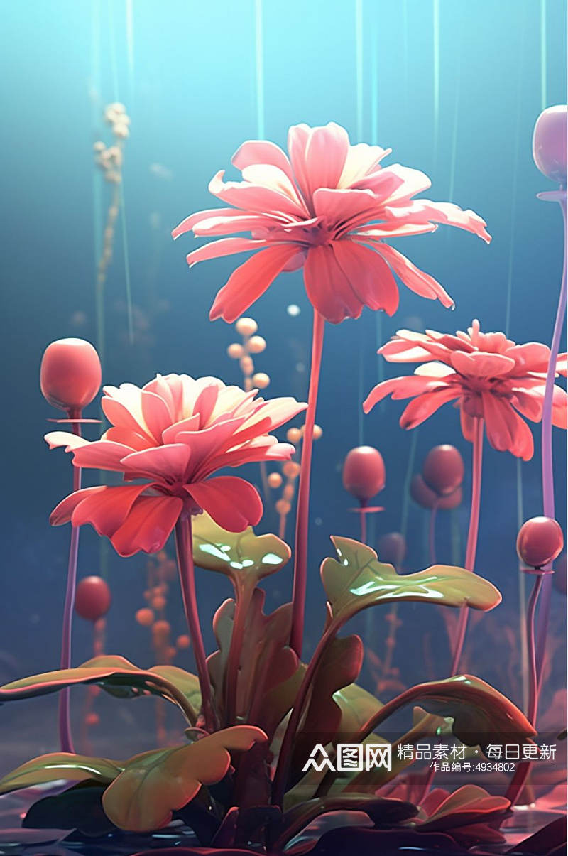 AI数字艺术原创CG花卉模型图片素材