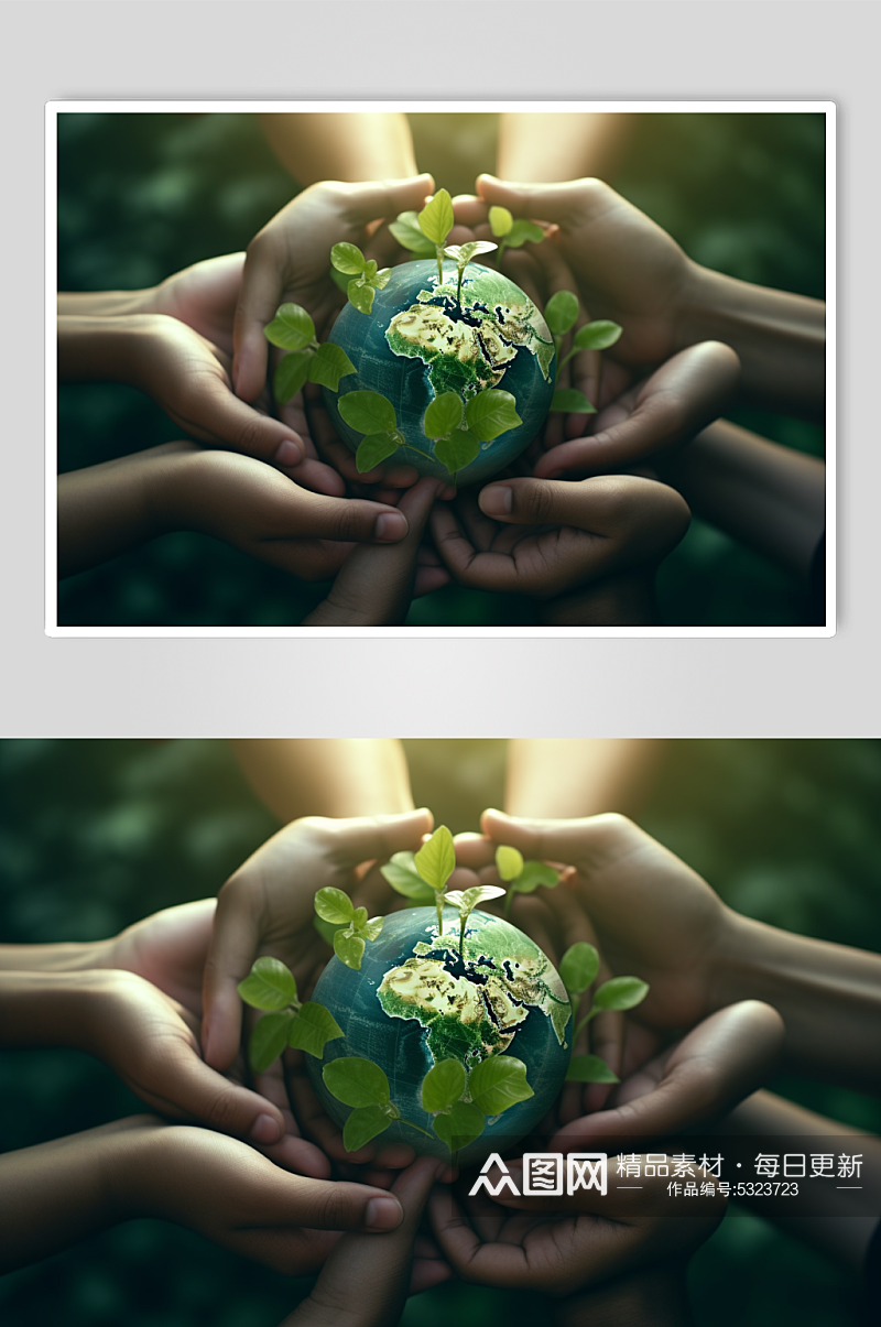 AI数字艺术手捧地球环保摄影图素材