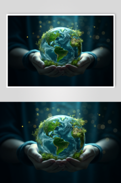 AI数字艺术手捧地球环保摄影图