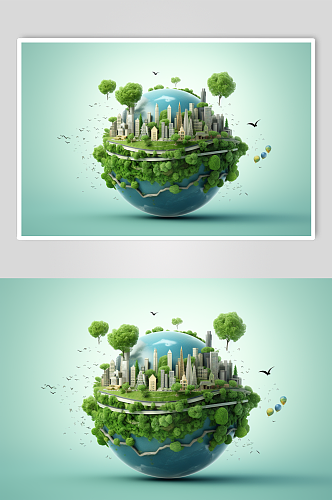 AI数字艺术绿色地球环保节能宣传摄影图