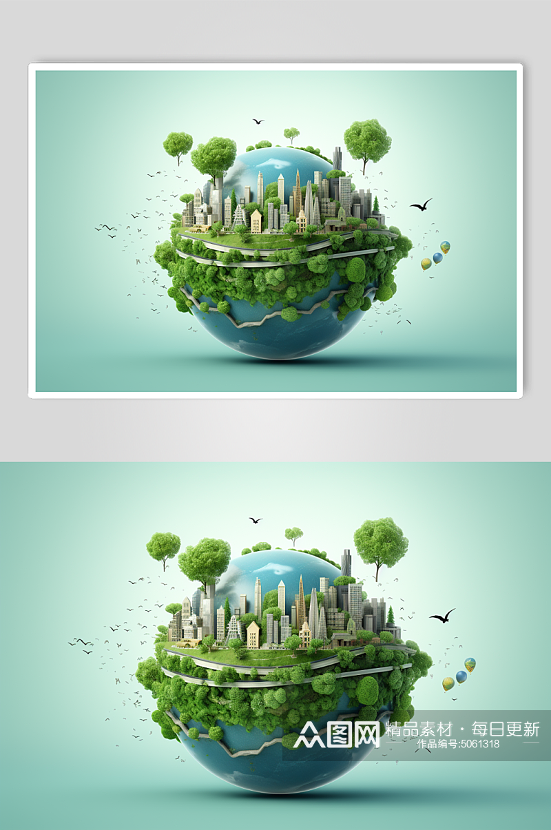 AI数字艺术绿色地球环保节能宣传摄影图素材
