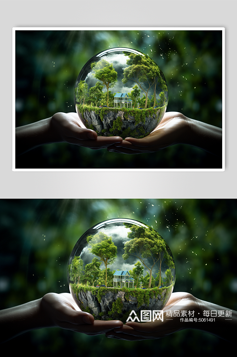 AI数字艺术绿色环保节能灯泡摄影图素材