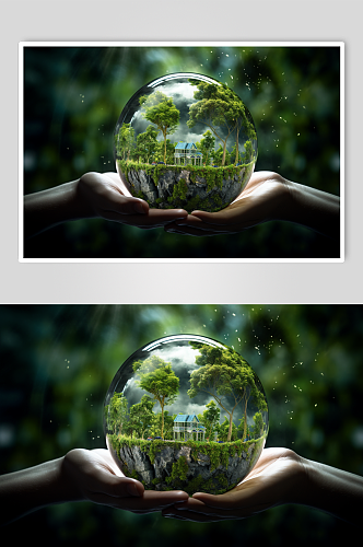 AI数字艺术绿色环保节能灯泡摄影图