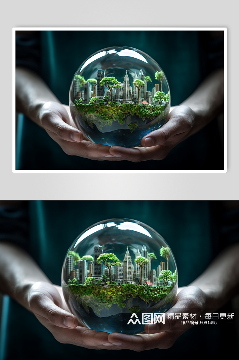 AI数字艺术绿色环保节能灯泡摄影图素材