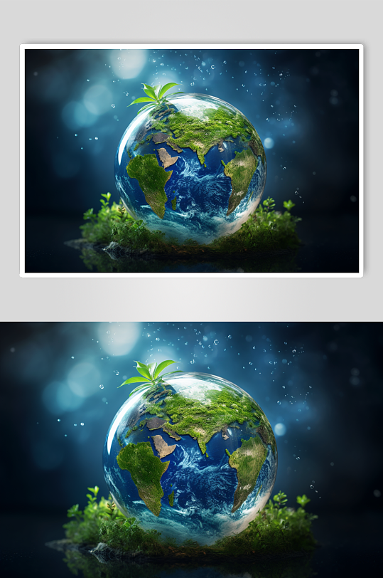 AI数字艺术绿色地球环保节能灯泡摄影图