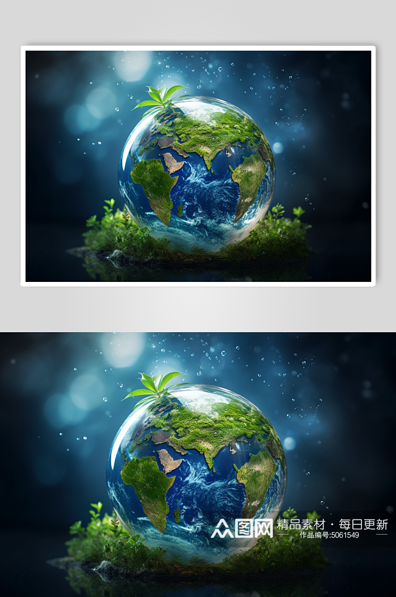AI数字艺术绿色地球环保节能灯泡摄影图素材