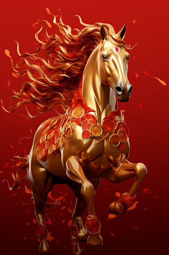AI数字艺术黄金骏马马年模型-众图网