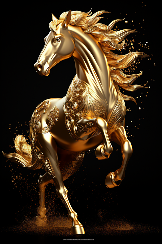 AI数字艺术黄金骏马马年奖杯模型-众图网