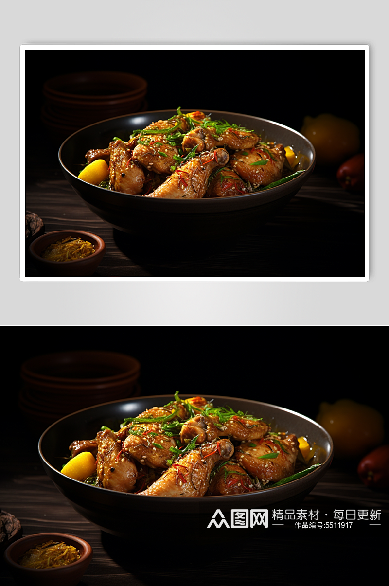 AI数字艺术黄焖鸡美食摄影图素材