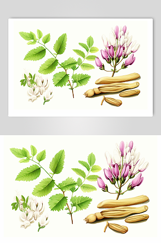 AI数字艺术黄芪中草药药材插画