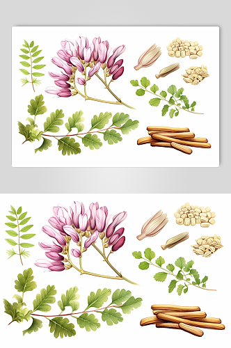 AI数字艺术黄芪中草药药材插画