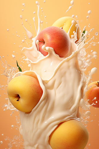 AI数字艺术黄桃果汁酸奶液体飞溅模型
