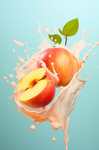 AI数字艺术黄桃果汁酸奶液体飞溅模型