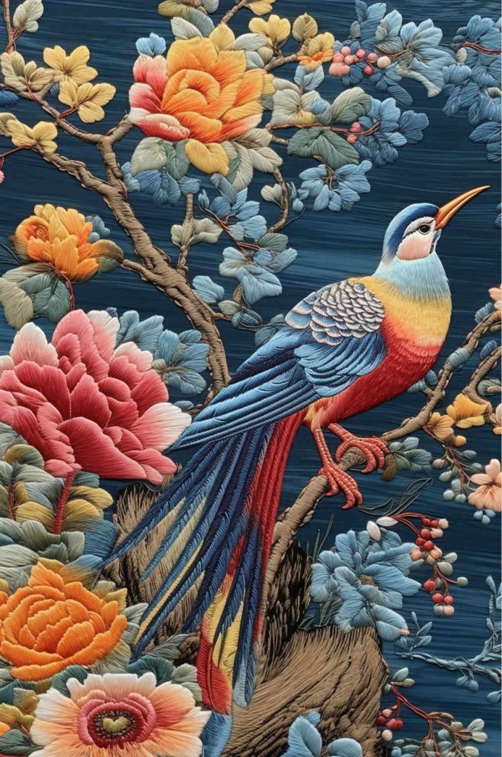 AI数字艺术创意中国风花鸟刺绣装饰画素材