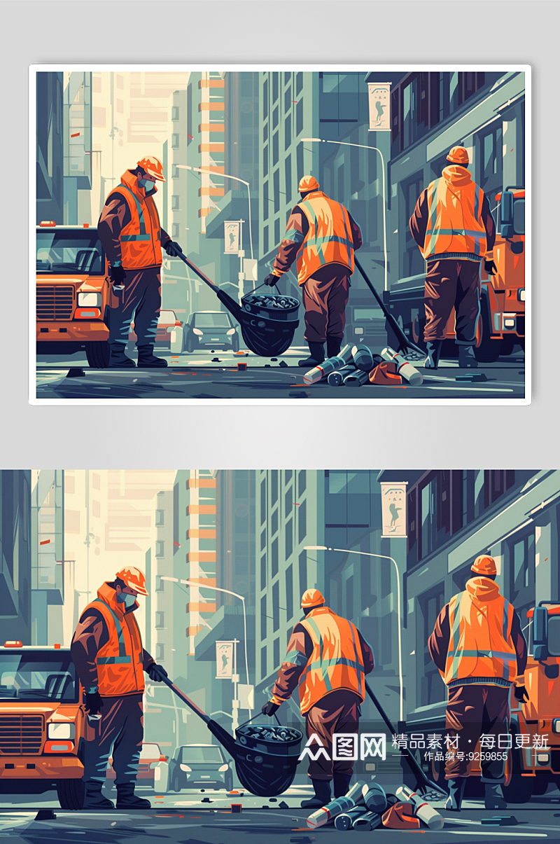 AI数字艺术劳动节清洁工环卫工人插画素材