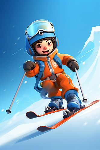 AI数字艺术冬季滑雪运动人物模型