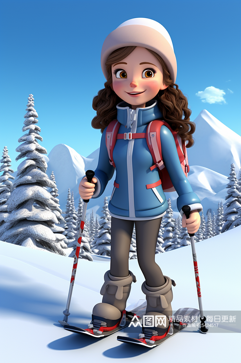 AI数字艺术冬季滑雪运动人物模型素材