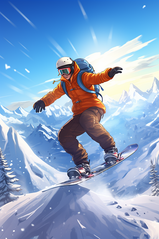 AI数字艺术冬季滑雪运动人物模型