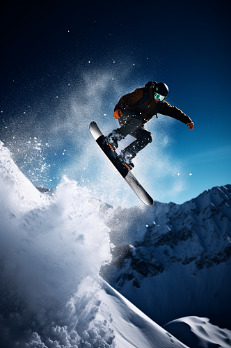 AI数字艺术滑雪单板运动人物摄影图