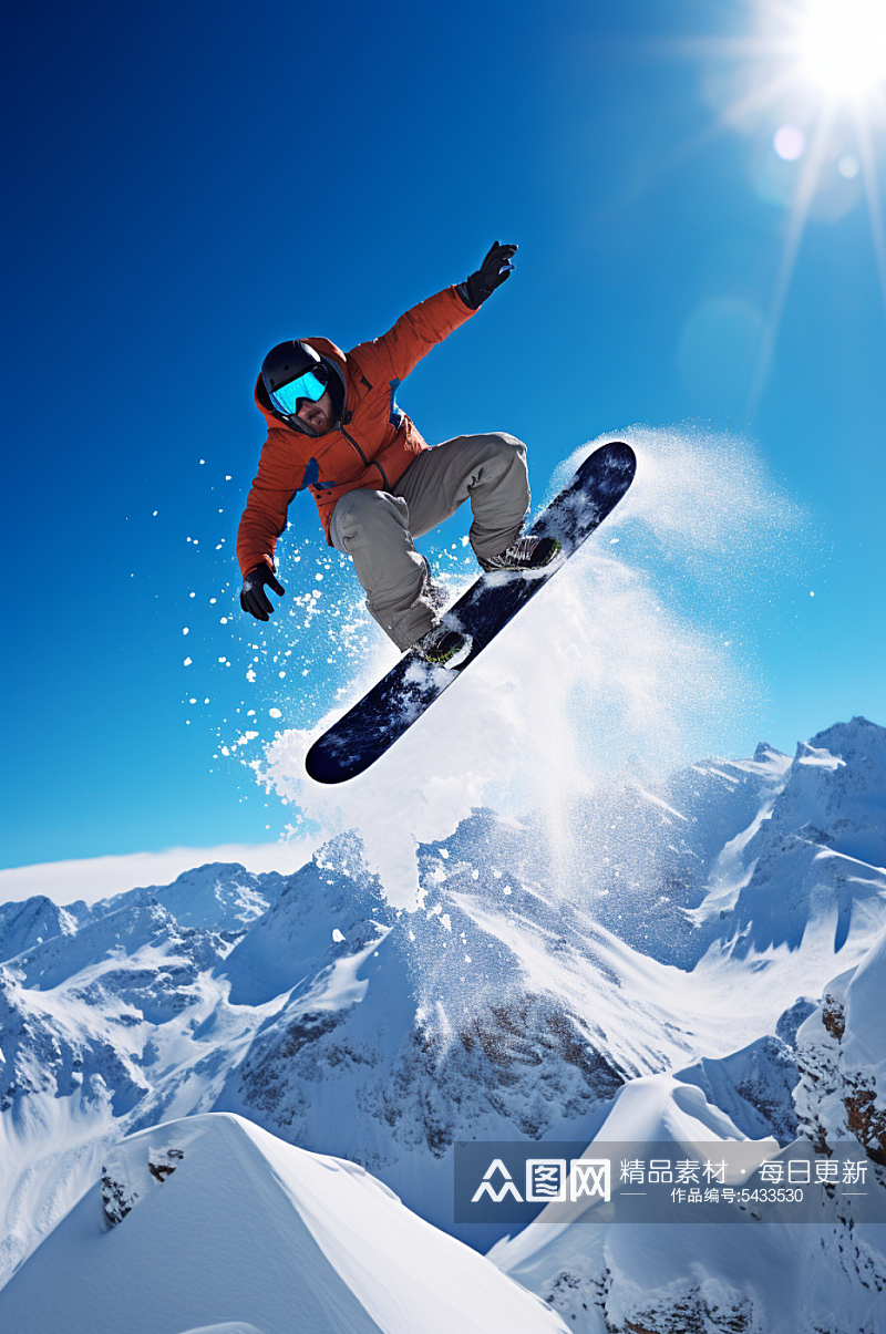 AI数字艺术滑雪单板运动人物摄影图素材