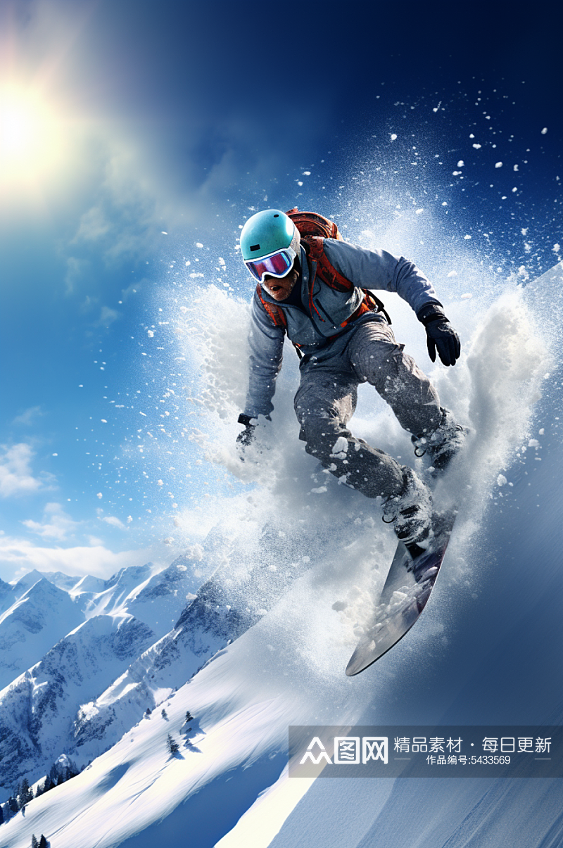 AI数字艺术滑雪单板运动人物摄影图素材