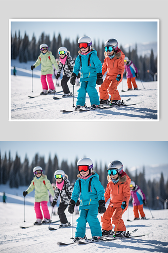 AI数字艺术儿童滑雪人物摄影图