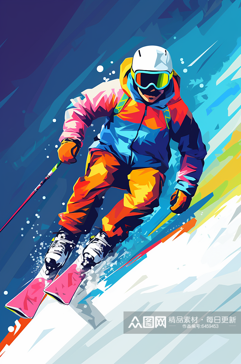 AI数字艺术滑雪体育运动插画素材