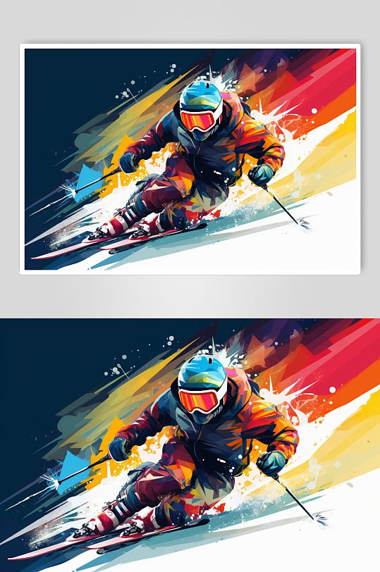 AI数字艺术滑雪体育运动插画