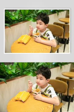 吃快餐背带裤绘画儿童人物摄影图片