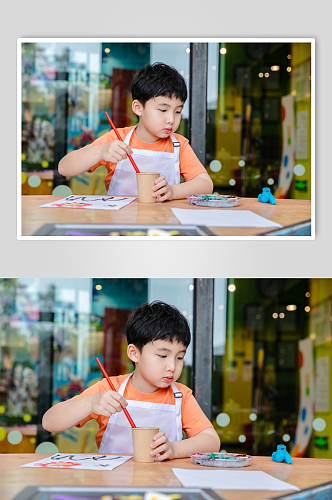 画笔颜料绘画儿童人物摄影图片