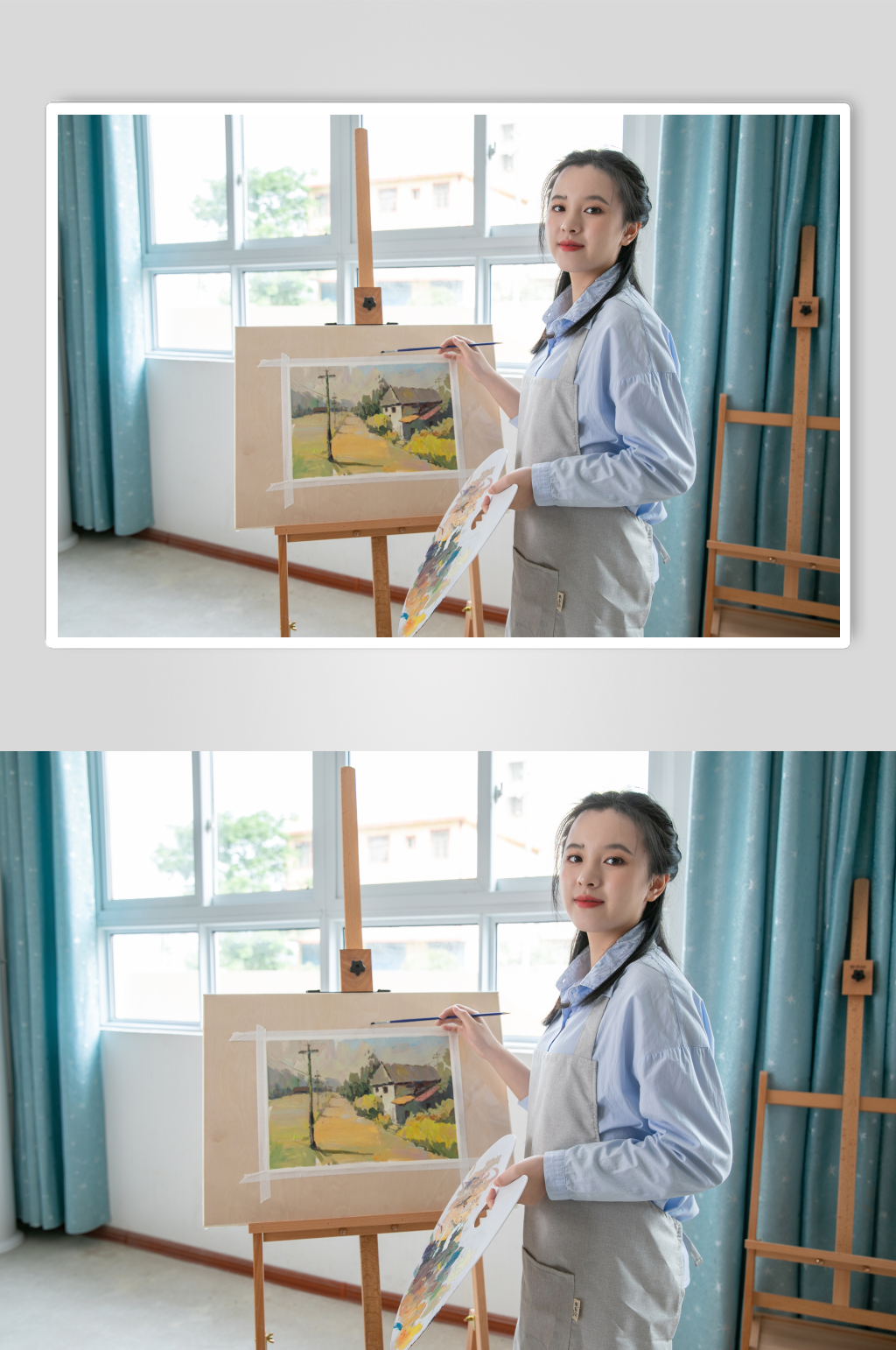 美术培训衬衫绘画女性人物摄影图片素材