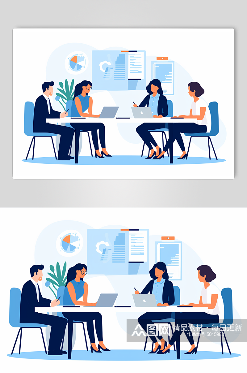 AI数字艺术企业团队商务会议场景插画素材