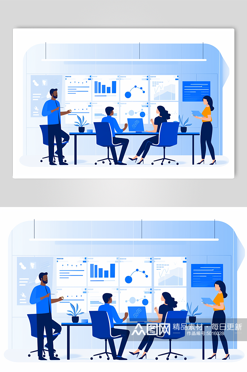 AI数字艺术企业团队商务会议场景插画素材