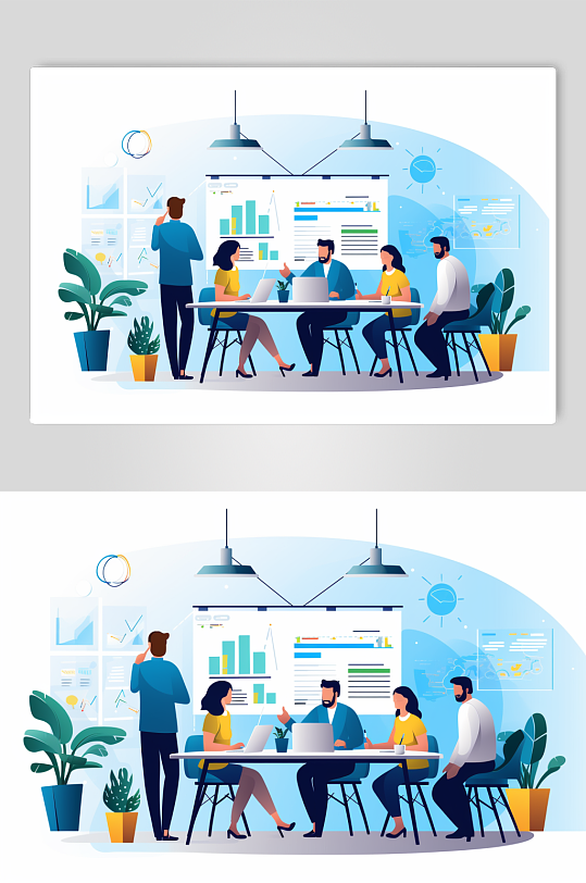 AI数字艺术企业团队商务会议场景插画