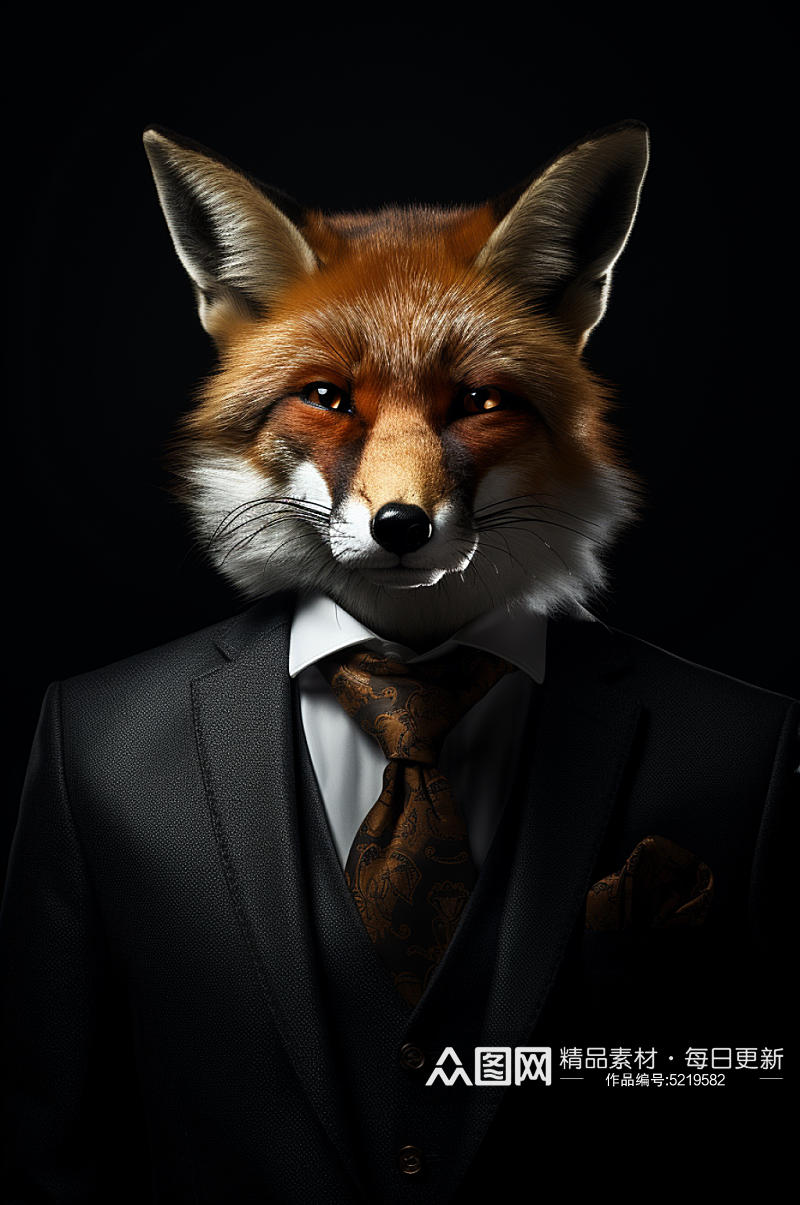 AI数字艺术狐狸西装企业形象摄影图素材