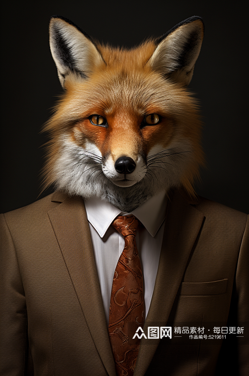AI数字艺术狐狸西装企业形象摄影图素材