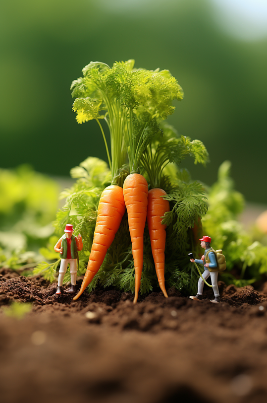 AI数字艺术微距小人蔬菜胡萝卜摄影图