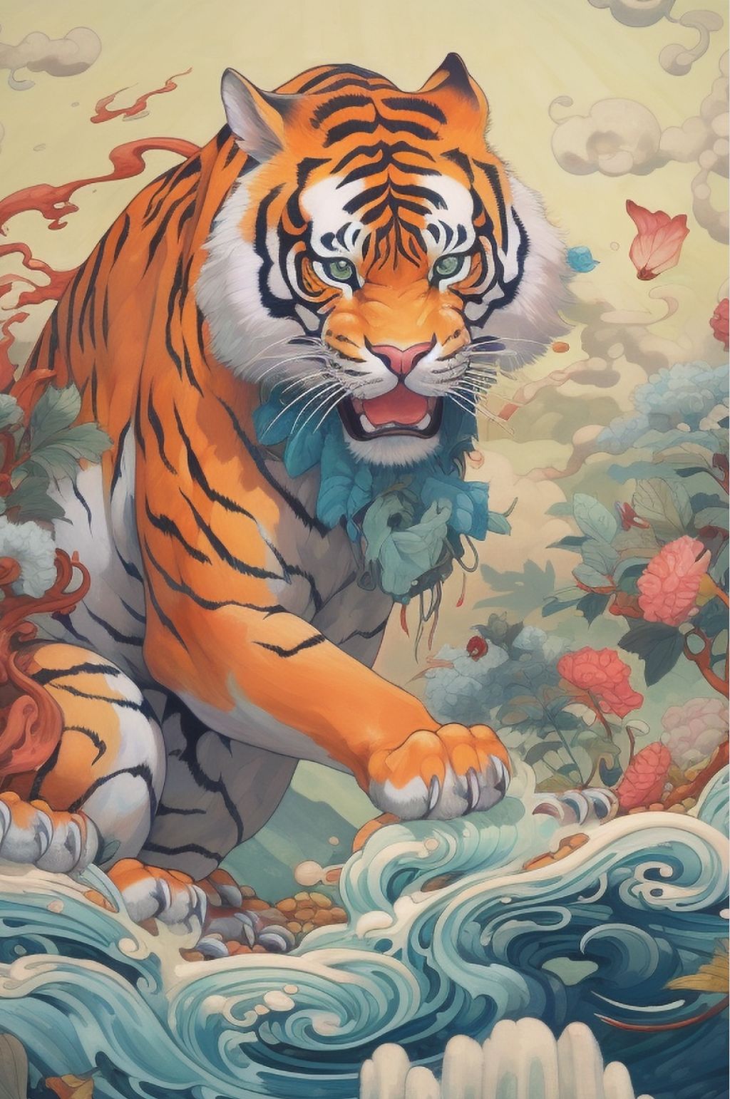 AI数字艺术精美中国风花纹虎年插画素材