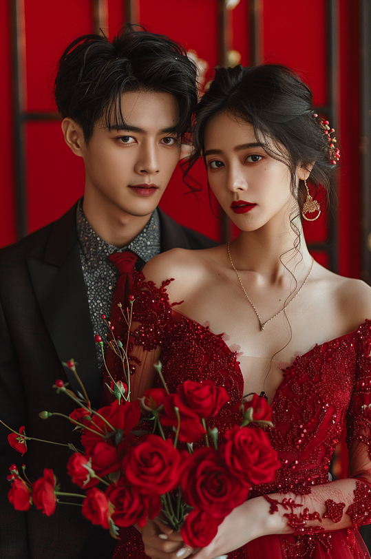 AI数字艺术婚纱照情侣肖像人物摄影图-众图网