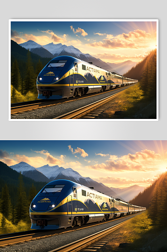 AI数字艺术行驶的火车路过风景摄影图