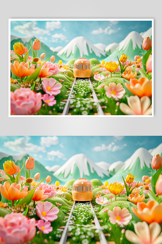 AI数字艺术春季夏季列车火车模型-众图网