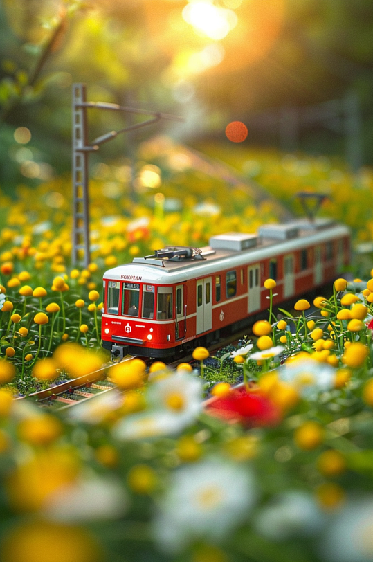 AI数字艺术春季夏季列车火车模型-众图网