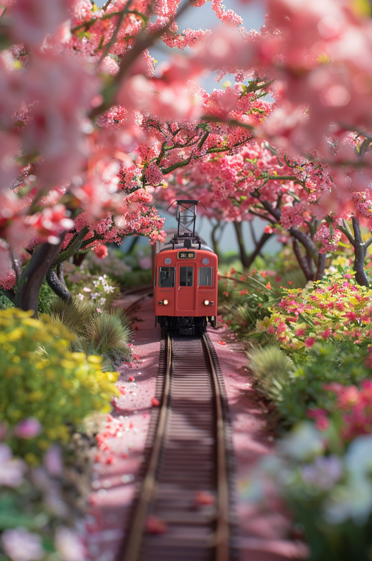 AI数字艺术春季夏季列车火车模型-众图网