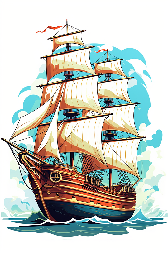 AI数字艺术货船船只交通运输工具插画-众图网