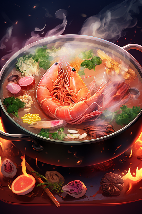 AI数字艺术国潮风火锅美食插图插画