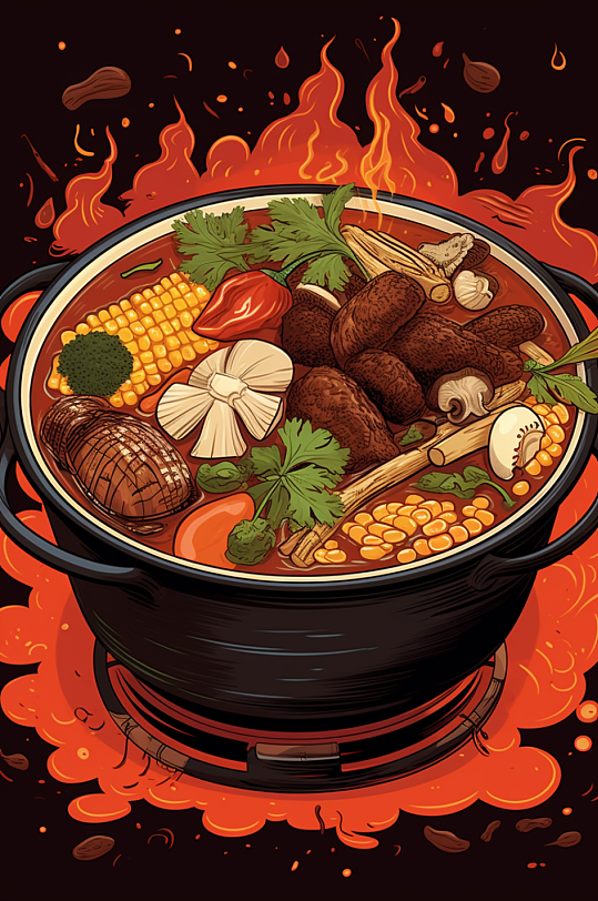 AI数字艺术国潮风火锅美食插图插画
