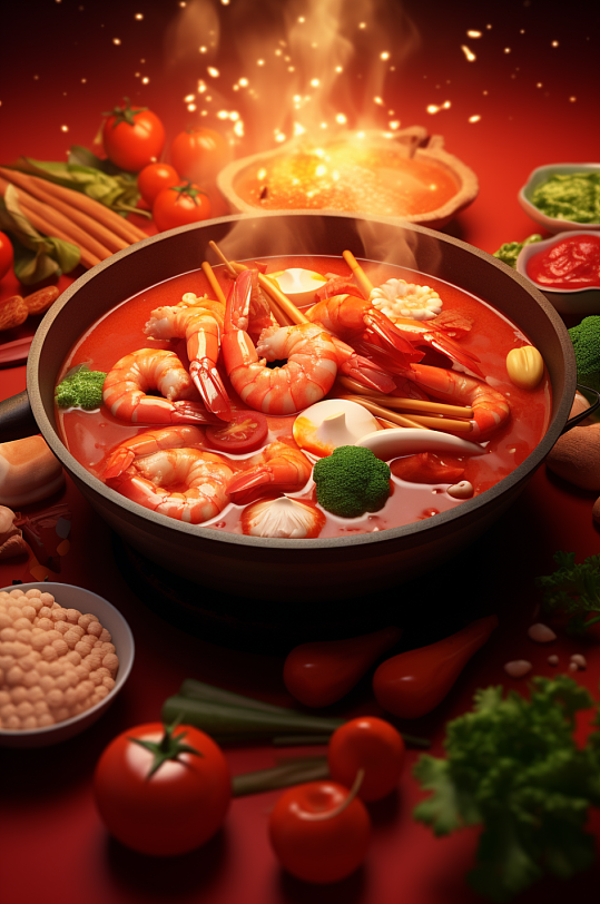 AI数字艺术国潮风火锅美食插图插画