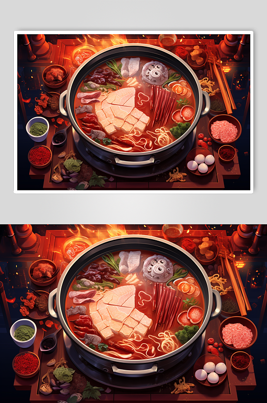 AI数字艺术国潮风火锅美食插图插画