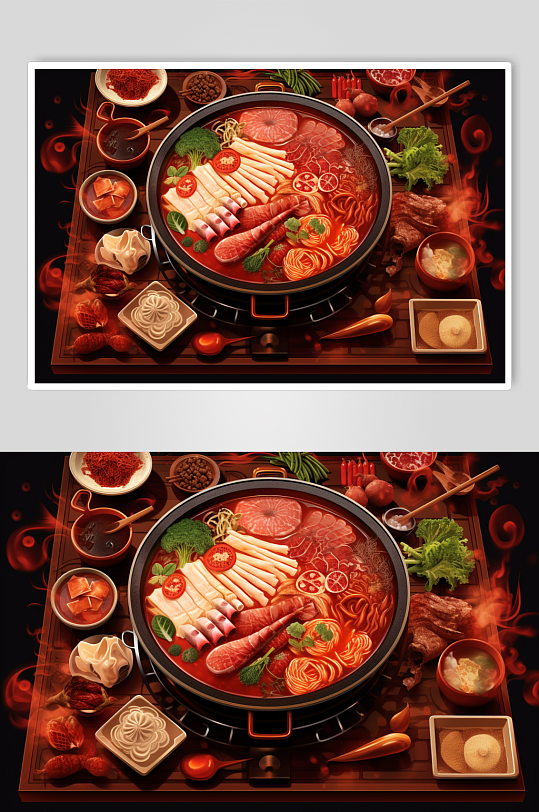 AI数字艺术国潮风火锅美食插图插画